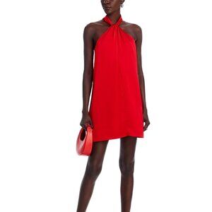 Aqua Red Satin Twist Neck Mini Dress – Size Small